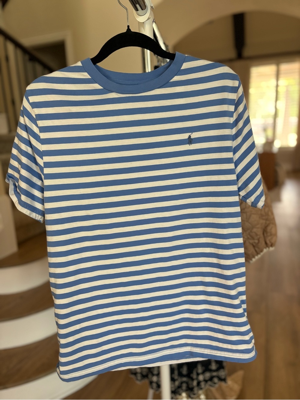 Polo by Ralph Lauren Blue & White Striped Crewneck Tee